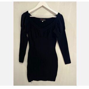 TRIPP NYC Vtg 90's Rocket Tag Black Ruched Empire Knit Mini Dress Puff Sleeves L